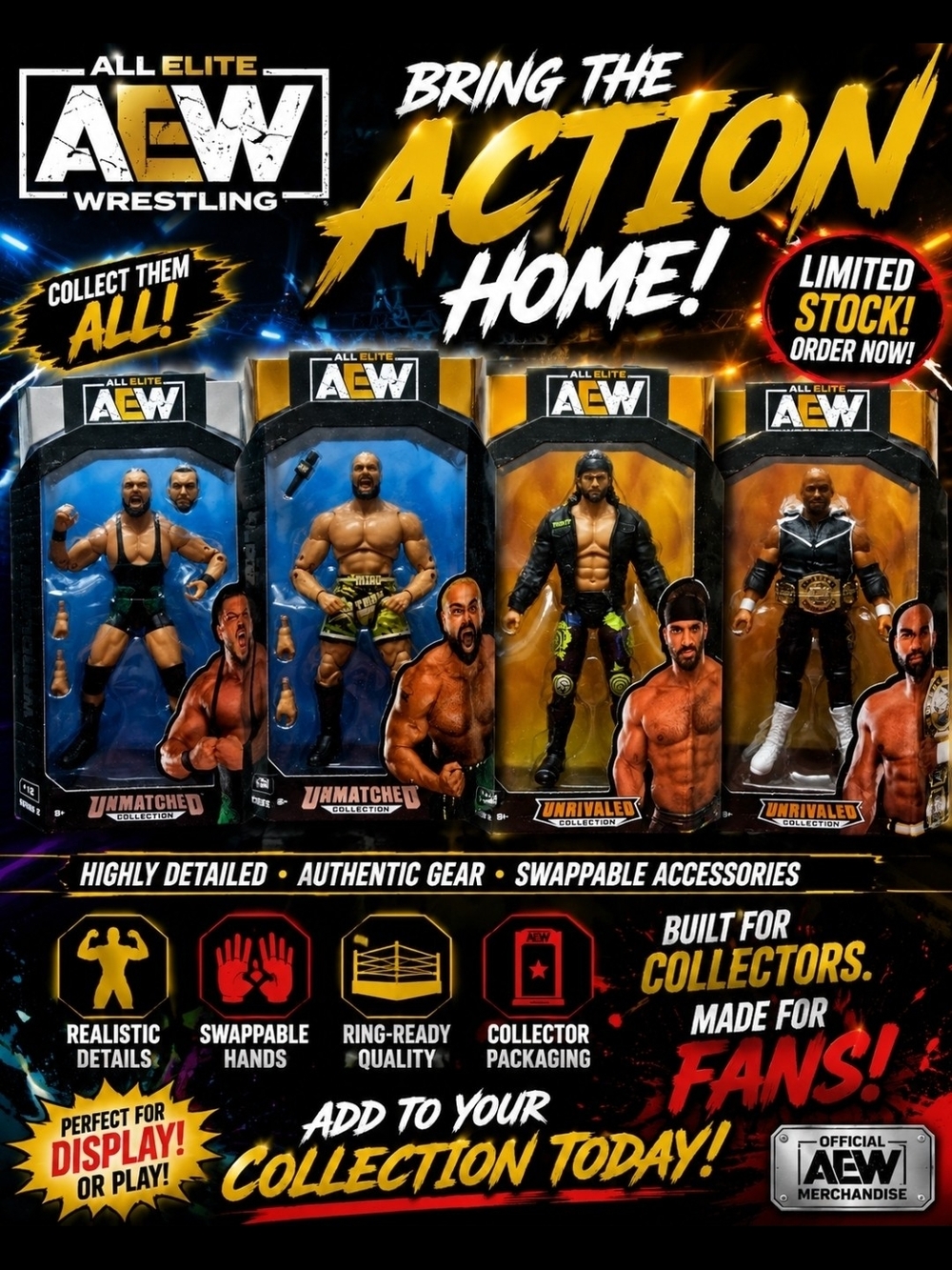 AEW Wrestling Action Figure Set -bubdle Of 4 Figures